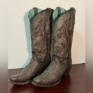 Corral Black Plum Glitter Inlay and Studs Snip Toe